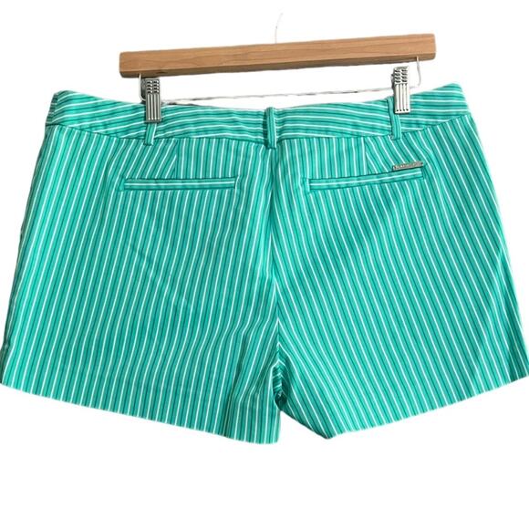 Michael Kors Turquoise Striped Shorts Women Size 12 Flat Front Button Zip Preppy - Picture 7 of 11